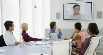 audio and video solutions near syracuse ny team meeting with person in video call
